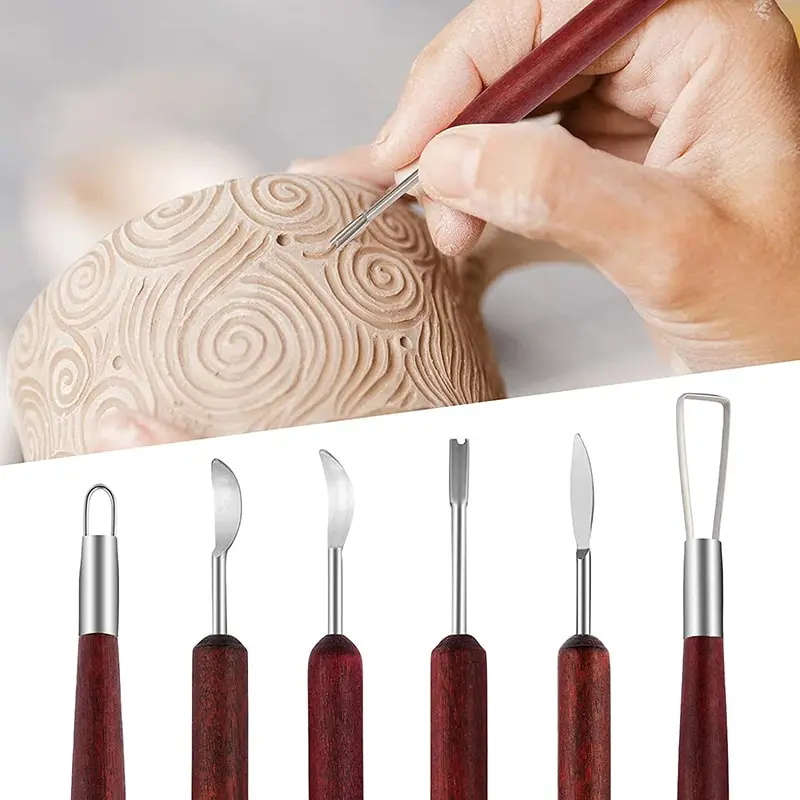 Wood Chisel Set - ชุดเครื่องมือเครื่องปั้นดินเผาไม้ 6 ชิ้นของศิลปิน - ชุดแกะสลักและปรับให้เรียบที่แม่นยำสำหรับการแกะสลักดินและงานฝีมือเซรามิก