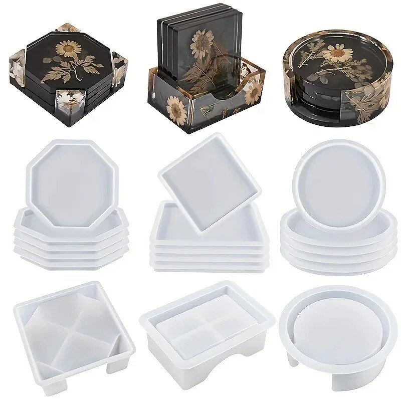 Woodworking Resin - Coaster เรซินแม่พิมพ์ชุดรวม 1 PC Coaster กล่องเก็บแม่พิมพ์,4